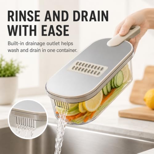 Mandoline Slicer, Vegetable Cutter, Container, Glove & Guard, 6-Blade