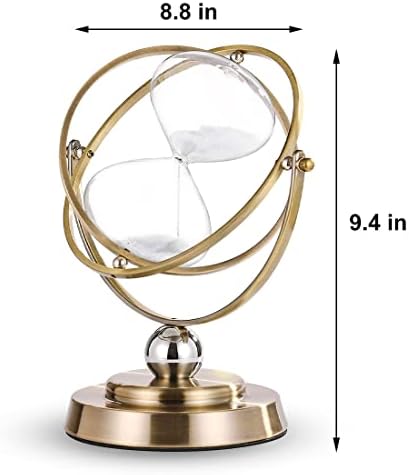 Brass Hourglass 60 Minute Sand Clock Timer:720° Rotating Antique White Sand Watch 60 Min,Antiguo Reloj De Arena 1 Hora,Large Metal One Hour Glass Sandglass for Office Desk Home Wedding Gift Decorative