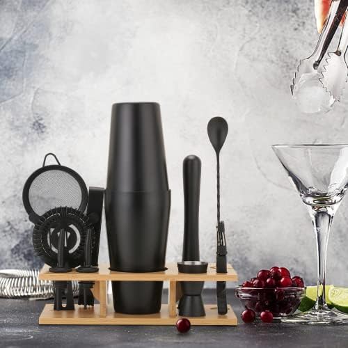 JNWINOG 11Pcs-Cocktail Shaker Set Stainless Steel Bartending Kit 25oz Boston Shaker Bar Set Cocktail Mix Drink Making Kit Professional Bar and Home Drink Bar Tools for Bartender(Matte Black)