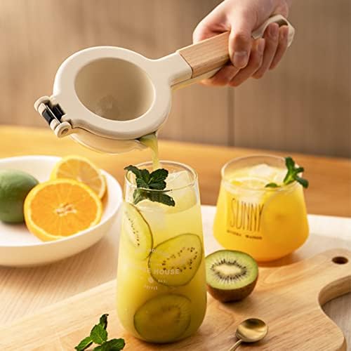 Citrus Squeezer, Metal Manual Juicer Lemon Squeezer with Wooden Handle, Hand Citrus Juicer Kitchen Tool(White)