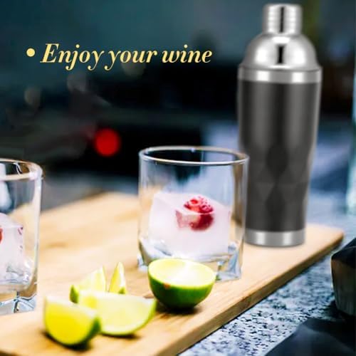 Insulated Cocktail Shaker Black -20oz Double Wall Vacuum Stainless Steel Martini Shaker with Built-in Strainer, Pro Leak-Proof Weighted Shaker for Home Bar, Premium Bar Gift Set