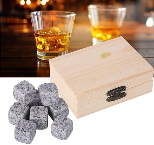 Whiskey Stones Gift Set with 9 Pcs Stones and Box, Reusable Ice Cubes Natural Granite Set Chilling Rocks Stones Beverage Chilling Stones for Drinks Home Bartender Gift for Whiskey Lovers(White)