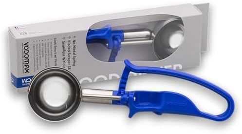 Size 16 BLUE (2.07 oz.) VODOMAX Commercial Food Disher, Portioner, Stainless 304, IceCream Scooper, Palm-Squeeze, Portion Control, #16 Scoop, Gelato Scoop, 2 oz. Disher, Non-Zeroll