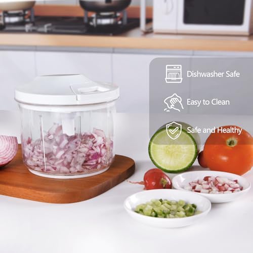 1000ML Onion Chopper, Large Hand Pull String Vegetable Food Chopper, White