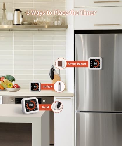 Digital Magnetic Visual Kitchen Timer, Up to 11H 59M Countdown & Count Up