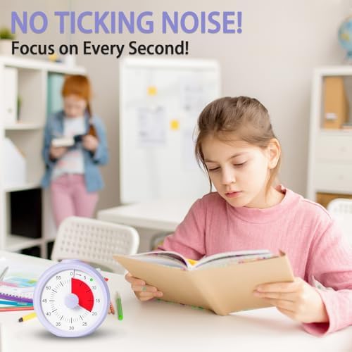 Visual Timer for Kids 60 Minute Countdown Timer for Classroom Study Office Kitchen with Silent Operation RoundTimer (Purple)