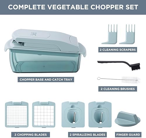 Cook with Color Vegetable Chopper - Multifunctional 11 in 1 Vegetable Chopper with Container - Food Chopper to Dice, Chop, Slice, Julienne and Spiralize, Blue
