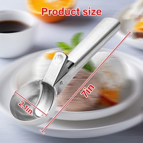 Premium Ice Cream Scoop, Stainless Steel Ice Scoop with Trigger & Ergonomic Handle - One-Push Release for Perfect Scooping, Dishwasher Safe for Ice Cream, Gelato, Sorbet, Cake Batter (1p-silver)