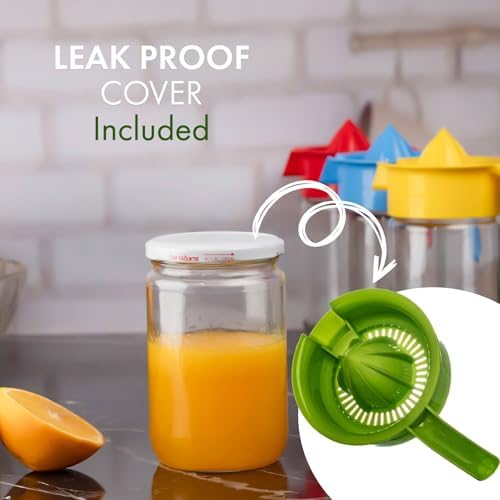 Glass Lemon Juicer, Small Grapefruit and Citrus Juicer, Extractor Manual Hand with Handle and Pour Spout, BPA Free and Lead-Free Heavyweight Crystal Clear Glass 22.31oz (green)