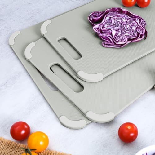 Dexas Fresh Prep 3-Pack Non-Slip Cutting Board Set – Dishwasher Safe Plastic Boards with Silicone Grip Corners & Handle, Sage (14.17" x 10.63", 12.6" x 9.06", 11.02" x 7.48")