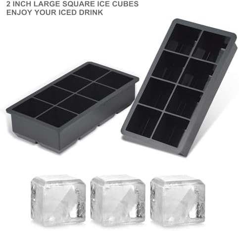 Bangp Large Ice Cube Trays 2 Pack,Big Ice Cube Molds with Removable Lids,Easy Release and Stackable Silicone Ice Cube Tray,Make 16 Big Square Ice Cubes for Whiskey,Cocktails