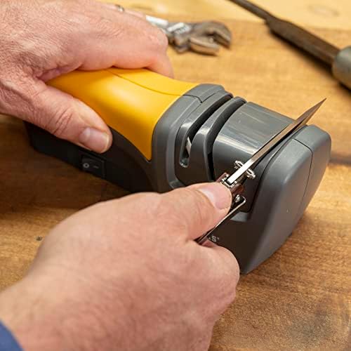 Smith's 50005 Edge Pro Compact Electric Knife Sharpener - Yellow & Grey - Straight Edge 2 Stage Sharpener - Electric & Manual Sharpening - Blade Guide - Outdoor & Kitchen - Pocket & Filet Knives