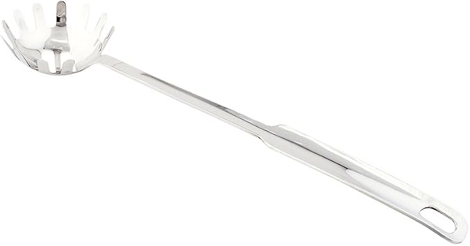 Restaurantware Met Lux 13 Inch Pasta Server 1 Heat-Resistant Spaghetti Fork - Slotted Ergonomic Handle Stainless Steel Noodle Spoon Kitchen Pasta Fork For Cooking Noodles Durable
