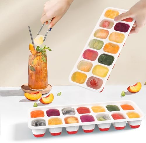 Ice Trays for Freezer, 56 pcs Easy-Release Silicone Ice Cube Trays for freezer with Spill-Resistant Removable Lid, BPA Free, 4 Pack Stackable & Durable Ice Cube Tray Mold for Freezer, Cocktail, Coffee