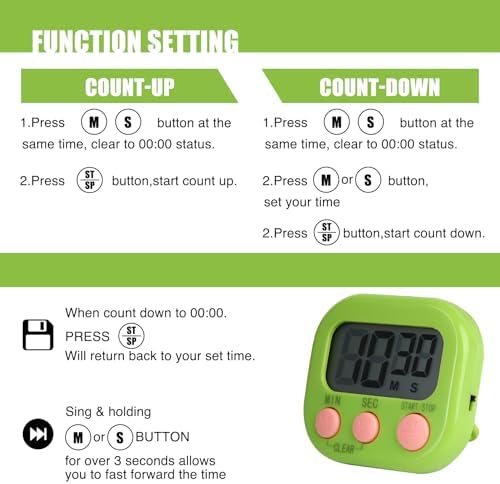 6 Pack Multi-Function Electronic Timer, Colorful Kitchen Timers Digital Magnetic, Countdown Timer, Big LCD Display Loud Alarm Kitchen Timers for Cooking, Bathing, Gym, Meeting, Classroom
