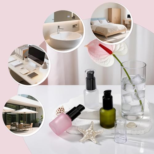 Segbeauty 0.5oz Frosted Glass Lotion Bottle Empty, 3pcs Travel Lotion Container, 15ml Refillable Glass Travel Bottles for Toiletries, Hair Oil Bottles, Mini Size Skincare Cream Pump Bottle Mixed Color