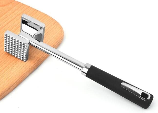 Meat Tenderizer Dual Hammer Function Pounder Tool with Textured Side and Flat Side For Tenderizing Steak Beef Poultry 10.8'' Length, Black and Silver