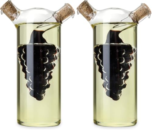 Twine 2-In-1 Oil and Vinegar Cruet Bottle with Cork Stoppers, Olive Oil and Balsamic Vinegar Dispenser, Hand Blown Glass, Pack of 2