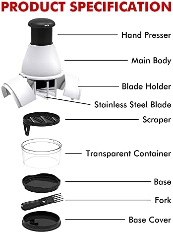 Geedel Food Chopper Vegetable Cutter, Easy to Clean Manual Veggie Onion Garlic Nut Chopper Dicer, Dishwasher Safe Vegetable Chopper with Container for Onions Nuts Garlic Veggies Salads, No BPA, White