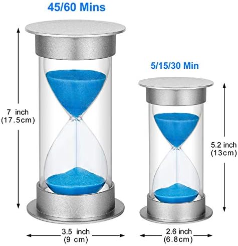 SuLiao Sand Timer 15 Minute Hourglass, Silver Plastic Sand Watch Clock 15 Min, Hour Glass Sandglass Timer for Kids, Games, Classroom, Kitchen, Decorative (15 Min, Blue Sand)