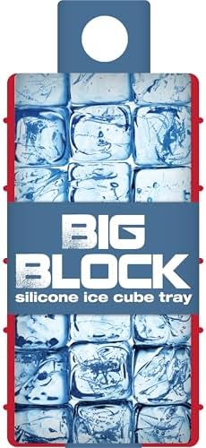 HIC Kitchen Big Block Silicone Ice Cube Tray, European-Grade, Non-Stick, Makes 8 Large Ice Cubes