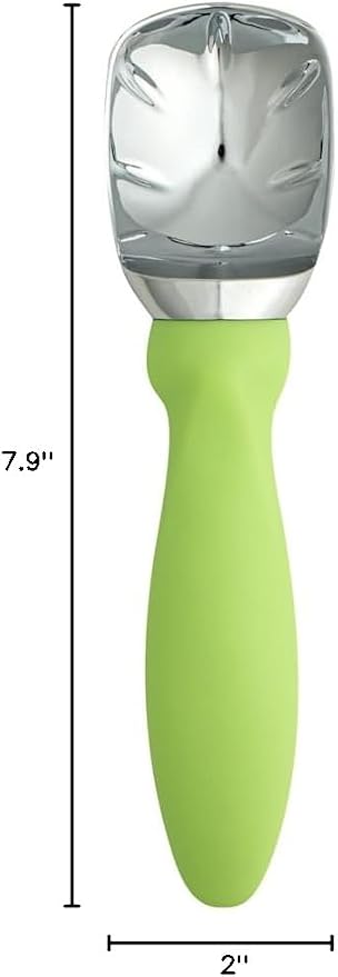Restaurantware Comfy Grip 7.9 x 2 Inch Kitchen Ice Cream Scoop 1 Heavy-Duty Ice Cream Disher - Ergonomic PP Handle Dishwashable Green Metal Ice Cream Spade With Lid Opener Notch Multi-Use