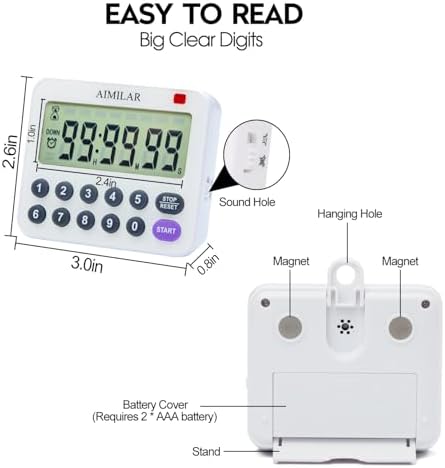 AIMILAR Magnetic Digital Kitchen Timer with Direct Numerical Keypad, Loud Alarm - 99Hr Countdown Count Up Timer for Cooking Baking Classroom, Batteries Included