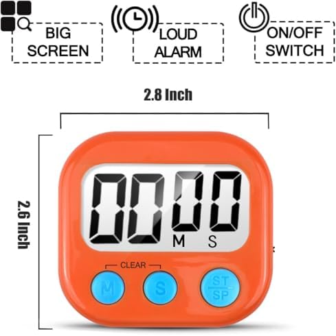 AOUCE Digital Kitchen Timers for Cooking, Timer for Kids 2 Pack Orange