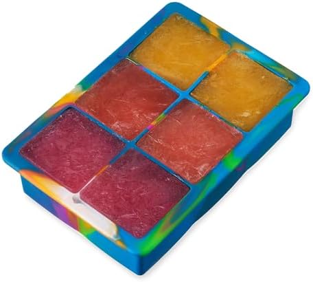 Host Ice Cube Tray with Lid, Makes 6 Large 2" Cubes, Durable Silicone Trays, Perfect for Cocktails, Beverages, Mocktails, Iced Coffee, Tea, Infused Water, Kitchen Essentials, Set of 1, Colored Marble