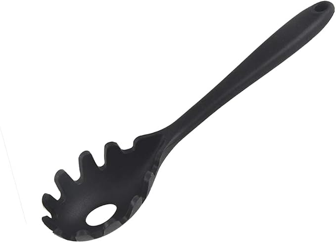 Silicone Pasta Fork, Spaghetti Server Tongs, Noodles Spoon, Eco Friendly and BPA Free - Black, 28.5x5.5x3.5cm