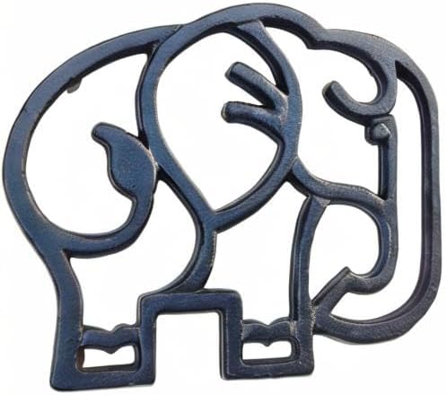 Elephant Cast Iron Trivet for Hot Pots & Kitchen & Dining Table, Elephant Gifts & Decor, Metal Wall Art, 2 or More for Set, Black, 6.6 x 6.1 Inches