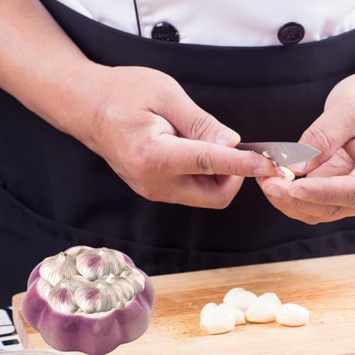 Ceramic Garlic Keeper - Onion Shaped Storage Container with Lid for Fresh Garlic in Kitchen