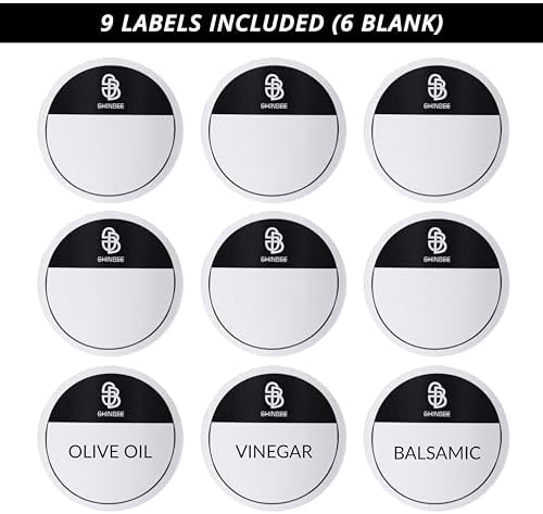 Roen 2pcs Olive Oil and Vinegar Dispenser Set with Labeling Stickers - 10oz 300mL Glass Bottles for Kitchen Oils, Vinegar, Syrup, and Condiments - Cruet Oil Dispenser Bottle (V2, 2), Clear