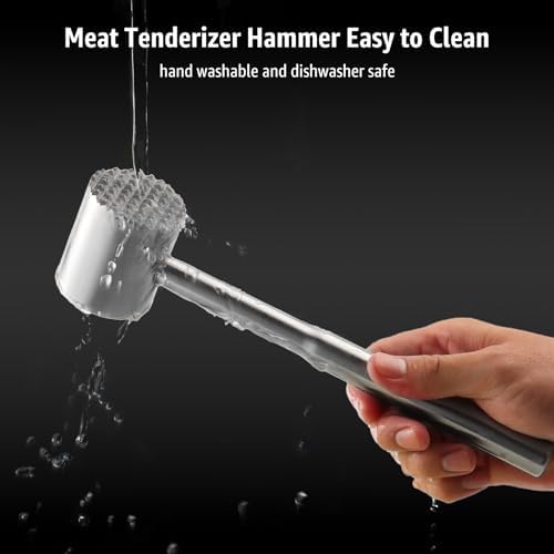 Stainless-Steel Meat Tenderizer Mallet - Meat Tenderizer Tool for Pounder Chicken, Beef, Steak, Pork, Dual-Sided with Ergonomic Handle, Dishwasher Safe