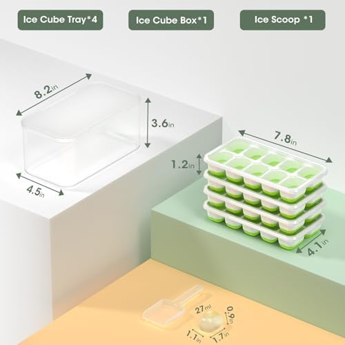 DOQAUS Ice Cube Tray with Lid and Bin,4 Pack Ice Cube Trays for Freezer