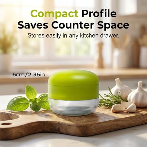 Mini Garlic Chopper & Press with Container, Manual Garlic Mincer Dicer, 2PCS