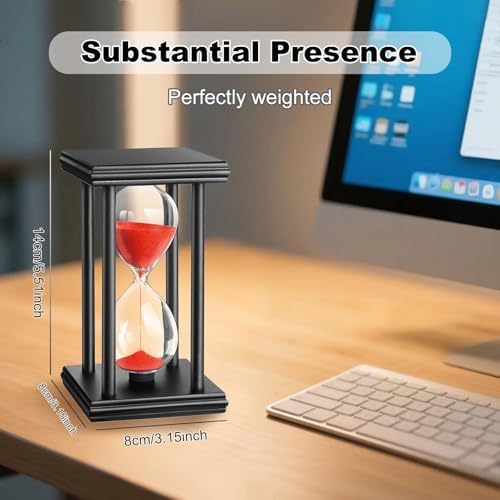 Sand Timer 30 Minute, Wooden Stand Hourglass Sand Clock 30 Min, Antiguo Reloj De Arena, Large Unique Hour Glass Sandglass for Home Desk Office (Red)