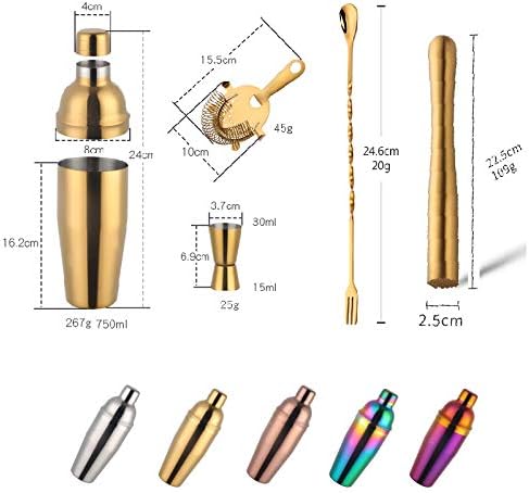 Buyerstar Bar Set 5-Piece Mixology Bartender Kit - Cocktail Shaker Set Bar Tool Set for Home and Professional Bartending - Martini Shaker and Drink Mixing Bar Tools - Cocktail Kit(Silver)