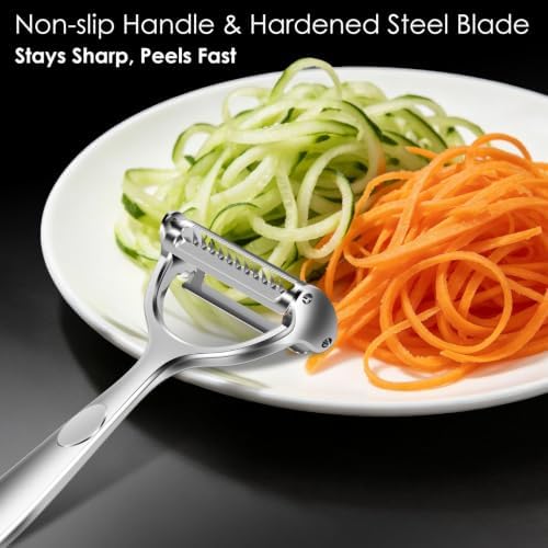 2PCS Julienne Peeler Vegetable Peeler Set, 2-in-1 Potato Peeler for Kitchen, Stainless Steel Dual Blade Y Peeler for Carrot Cucumber Citrus, Left & Right Handed