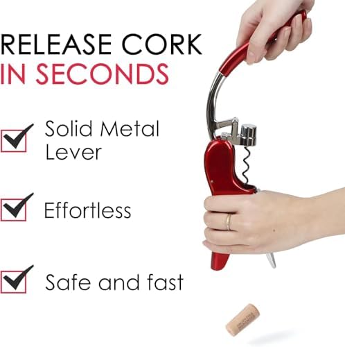 KAYCROWN Wine Bottle Opener, Vertical Lever Corkscrew with Built in Foil Cutter Design, Manual Handheld Corkscrew with Ergonomic Lever Pump
