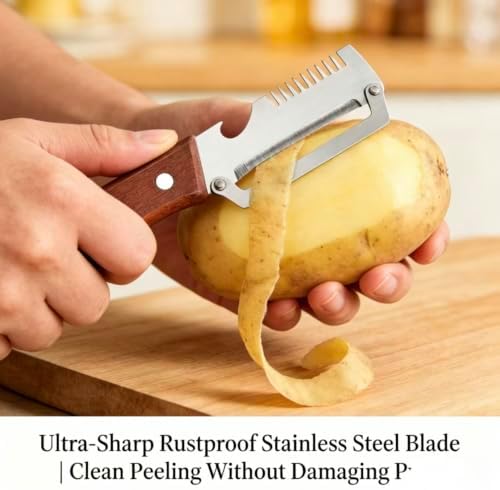 2-in-1 Vegetable Peeler & Julienne Shredder, Stainless Steel Wooden Handle