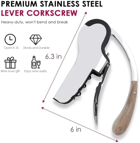 KAYCROWN Stainless Steel Wine Bottle Opener, Vertical Lever Corkscrew with Built-in Foil Cutter Design, Manual Handheld Corkscrew with Ergonomic Lever Pump