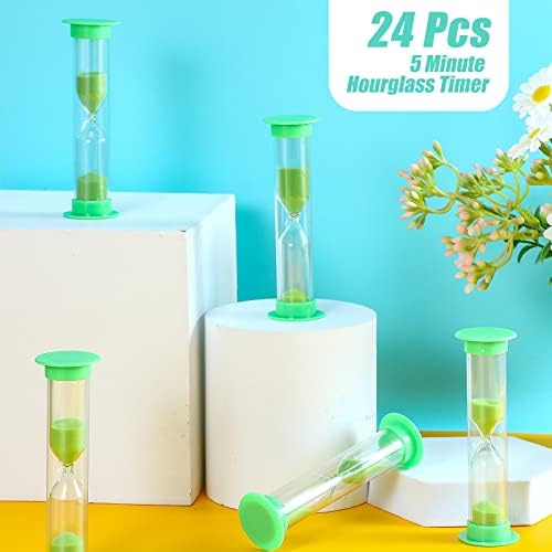 24 Pcs 5 Minute Sand Timer Plastic Hourglass 5 Min Visual Timer Mini Classroom Small Shower Hourglass for Teacher Classroom School Must Haves Supplies Egg Sand Clock Kids Time Management(Green)