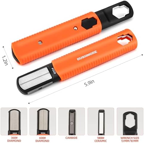 RUSHMORE Garden Tool & Knife Sharpener, 5-in-1 Multipurpose Carbide & Ceramic Blades for Pruners, Loppers, Hedge Shears, Scissors, Axes, Machetes & Lawn Mower Blades – Repairs & Hones Edges
