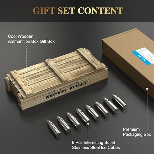8Pcs Bullet Whiskey Stones, Reusable Metal Ice Cubes, Whiskey Gifts for Men