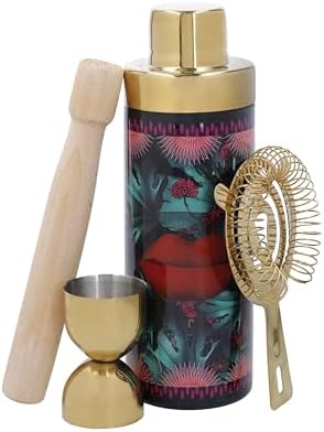 Mikasa x Sarah Arnett 4pc Cocktail Shaker Set, Stainless Steel Cocktail Making Set with 600ml Shaker, Double Jigger, Strainer & Muddler - Bartender Kit for Home Bars