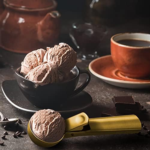 Premium Ice Cream Scoop with Trigger Ice Cream Scooper Stainless Steel, Heavy Duty Metal Icecream Scoop Spoon Dishwasher Safe, Perfect for Frozen Yogurt, Gelatos, Sundaes, Medium Gold