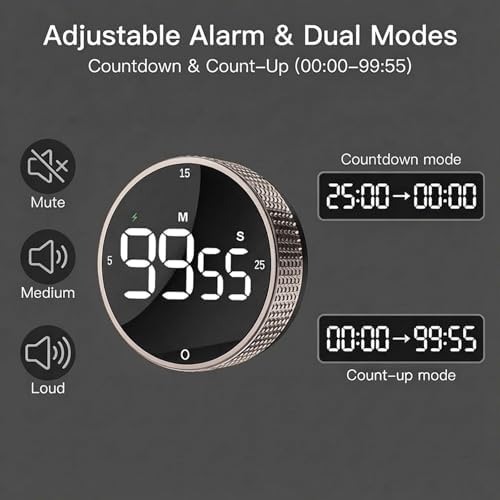 Rechargeable Magnetic Kitchen Timer with Rotary Dial, LED Display