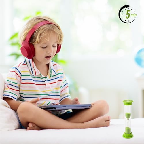 Sand Timer for Kids - 5 Minute Set of 4 Hour Glass - Green Color- Acrylic Covered for Classroom, Home & Kids Room
