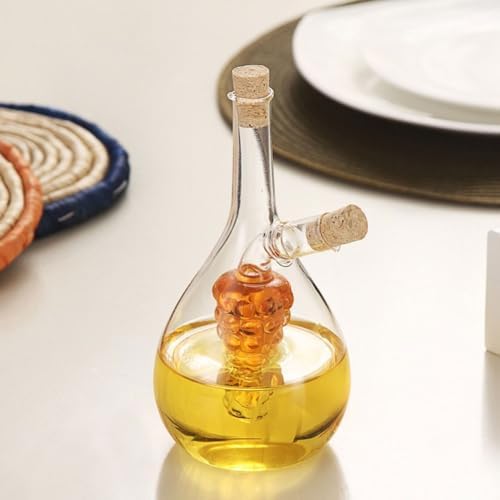 Oil and Vinegar Dispenser, 2 in 1 Glass Olive Oil and Vinegar Cruet Dispenser Bottle, Kitchen Olive Soy Sauce Dispenser Double Pourer Spout for Kitchen Cooking Container (Pack of 2)